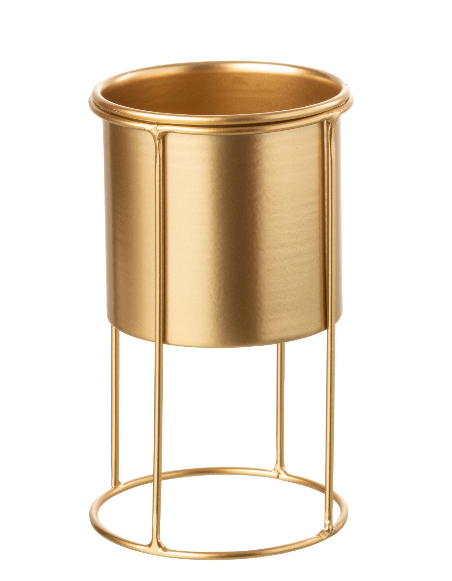 Zlatý kulatý kovový květináč na zlaté noze - Ø 11*19 cm J-Line by Jolipa