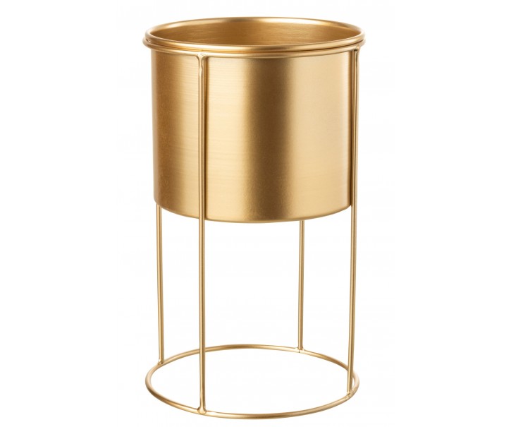 Zlatý kulatý kovový květináč na zlaté noze - Ø 18*32 cm