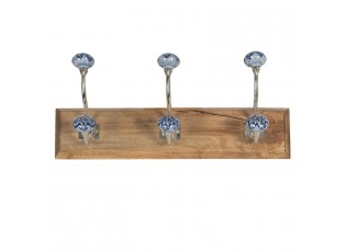 Dřevěný věšák s modrými keramickými knopkami - 44*10*17 cm