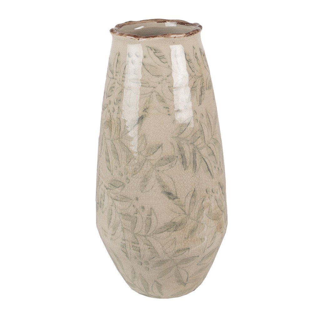 Béžová keramická váza s listy Lovely Leaves S - Ø 13*26 cm Clayre & Eef
