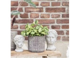 Šedý antik cementový obal na květináč se vzorem - Ø 20*20 cm