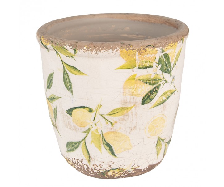 Béžový keramický obal na květináč s citróny Lemonio XS - Ø 11*10 cm