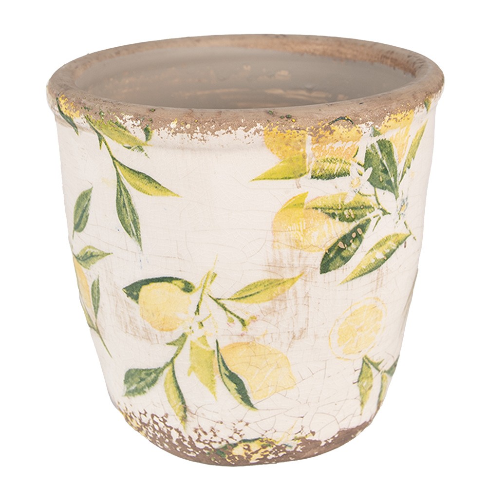 Béžový keramický obal na květináč s citróny Lemonio XS - Ø 11*10 cm