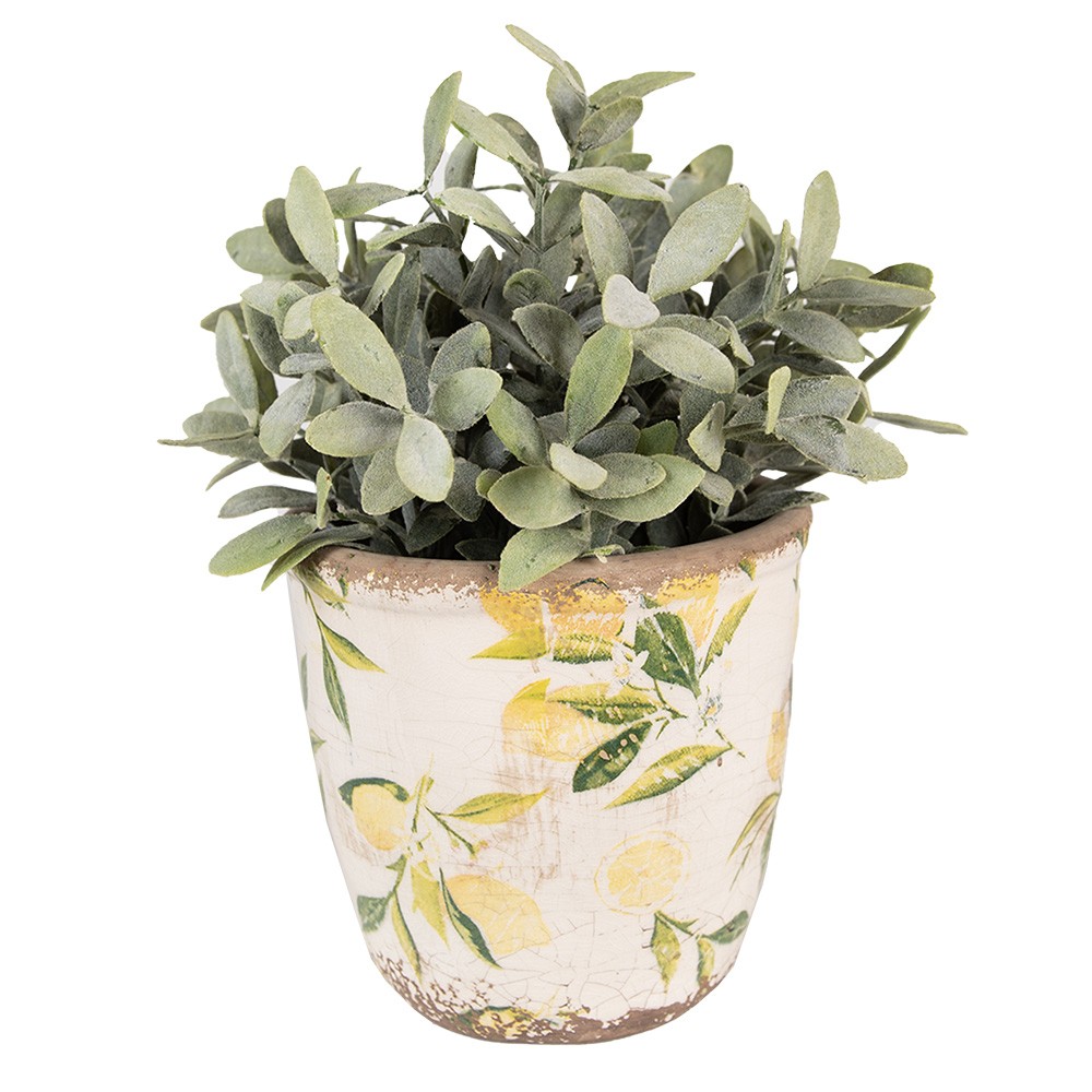 Béžový keramický obal na květináč s citróny Lemonio XS - Ø 11*10 cm