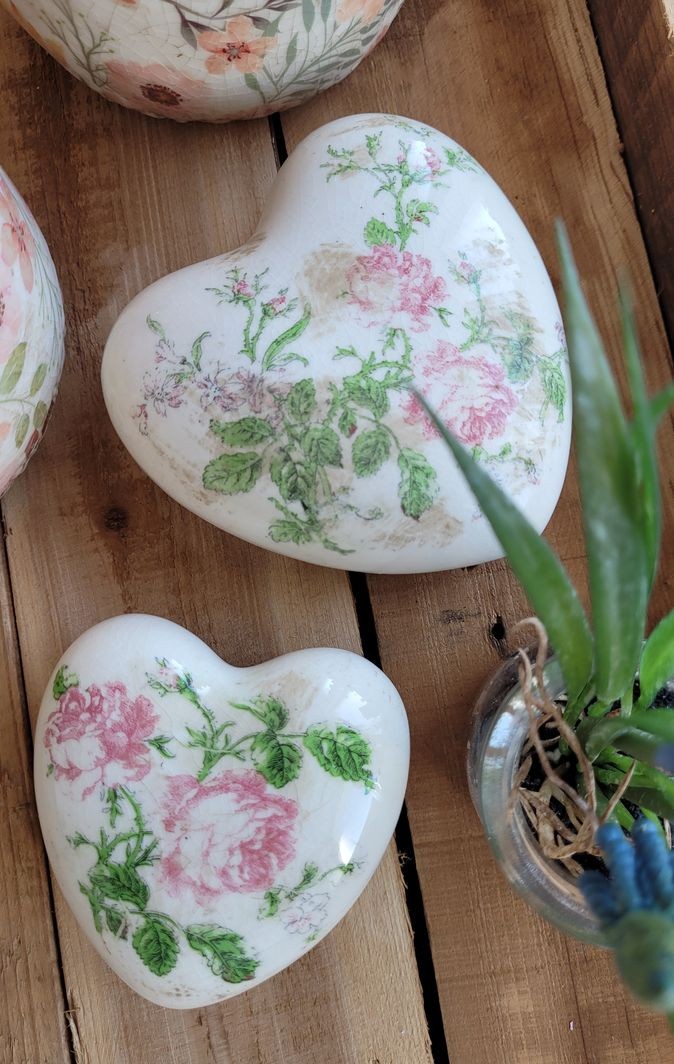 Keramické dekorační srdce s růžemi Rossia L - 11*11*4 cm