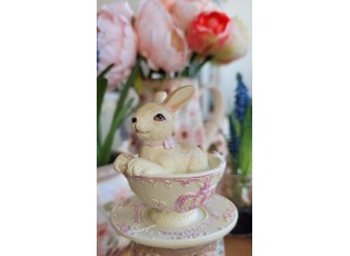 Dekorace králičí slečny ve zdobeném šálku - 8*7*8 cm