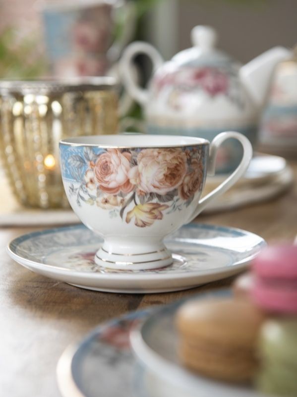 Porcelánový šálek s podšálkem Peony Rosé - Ø 9*8 / Ø 15*2 cm / 200 ml