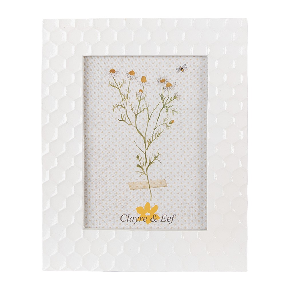 Bílý antik fotorámeček s dekorem plástve - 19*1*24 cm / 13*18 cm