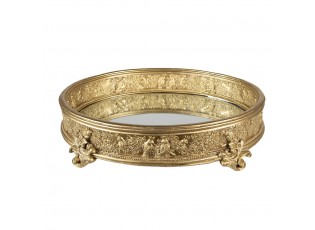 Zlatý antik dekorativní kulatý podnos se zrcadlem - 37*29*8 cm