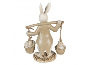 Béžová dekorace socha králík s kuřátky ve kbelíku  - 12*6*17 cm