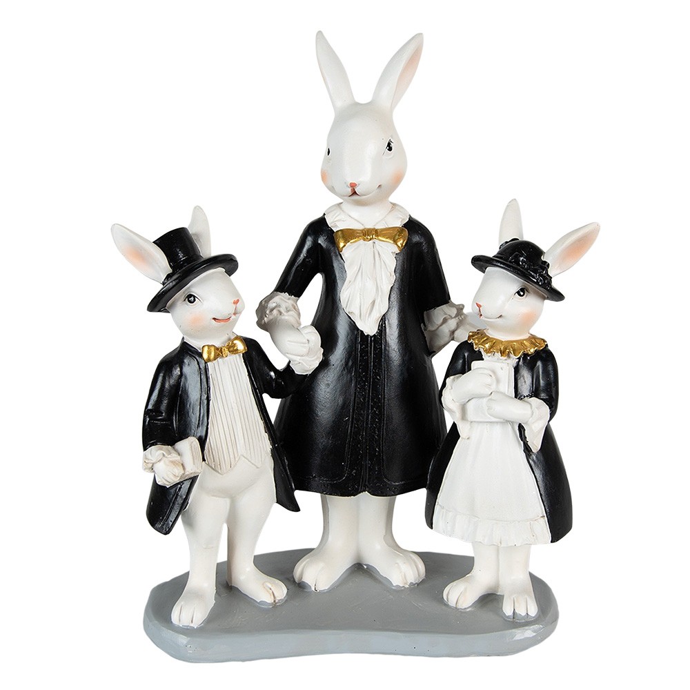 Bílo-černá dekorace králičí rodinka- 16*8*21 cm Clayre & Eef