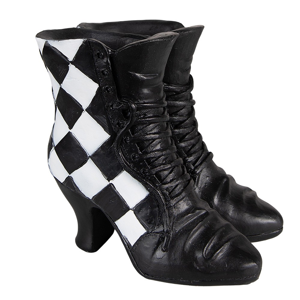 Dekorace socha černá dámská bota se šachovnicí - 15*12*15 cm 6PR3890