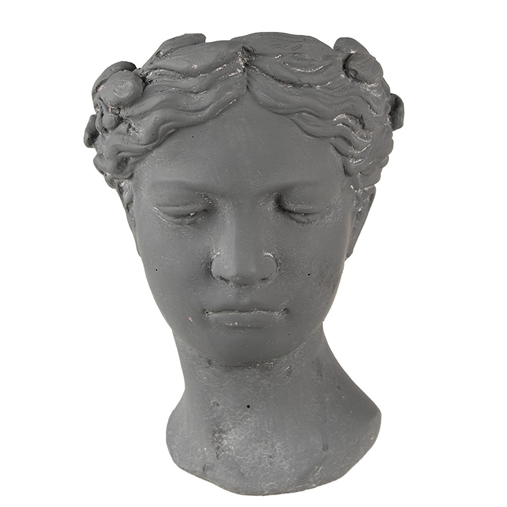 Šedý antik cementový květináč hlava ženy - 18*17*25 cm Clayre & Eef