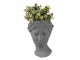 Šedý antik cementový květináč hlava ženy - 18*17*25 cm