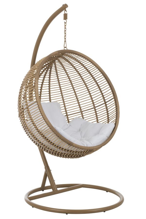 Závěsné béžové zahradní ratanové křeslo Lounge Beige -119*110*193 cm
