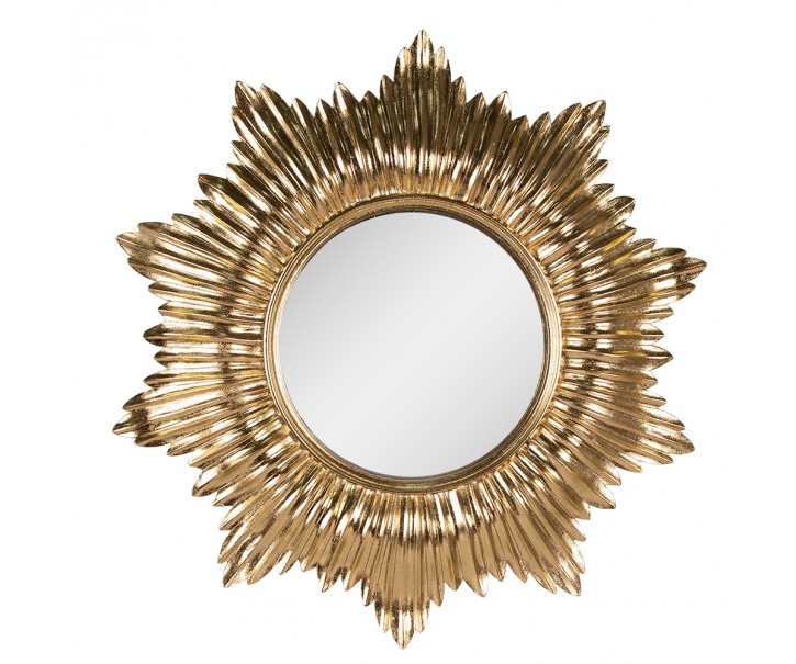 Zlaté antik nástěnné kulaté zrcadlo se zdobným okrajem - Ø 51*3 cm