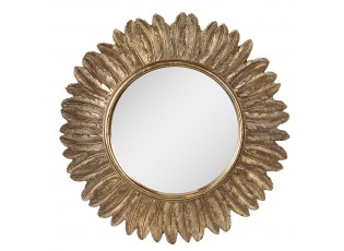 Zlaté antik nástěnné kulaté zrcadlo s peříčky - Ø 31*2 cm