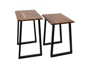 Set 2ks odkládací stolek kovové nohy a dřevěná deska - 50*30*50 / 45*30*45 cm