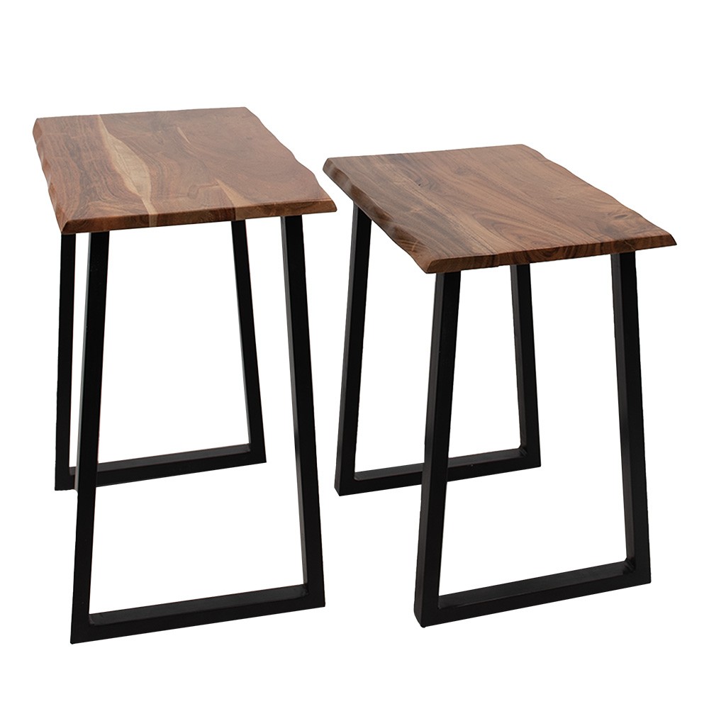 Set 2ks odkládací stolek kovové nohy a dřevěná deska - 50*30*50 / 45*30*45 cm Clayre & Eef