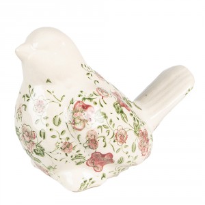 Keramický dekorační ptáček s růžovými květy Lillia L - 19*11*14 cm