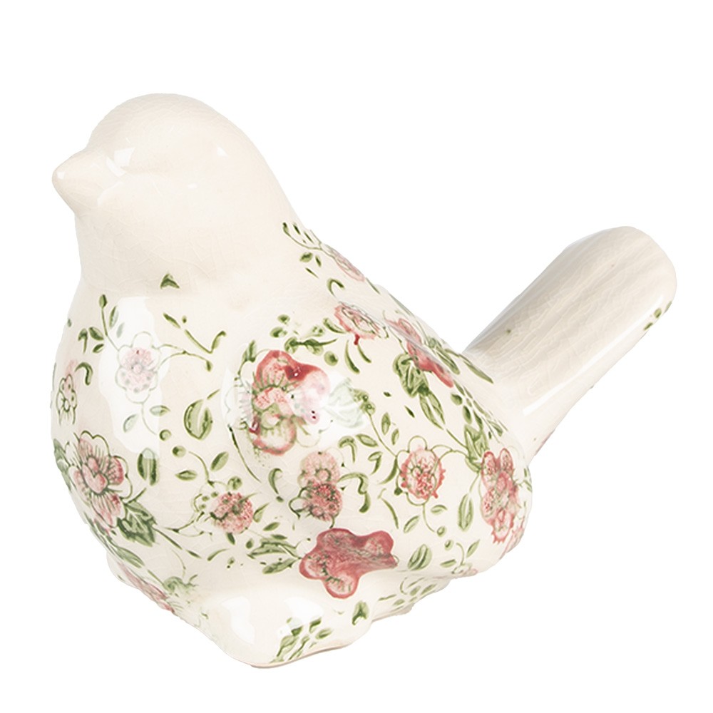 Keramický dekorační ptáček s růžovými květy Lillia L - 19*11*14 cm