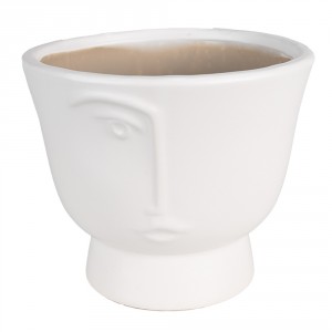 Bílý keramický obal na květináč s polovinou obličeje Facia M - Ø 14*12 cm