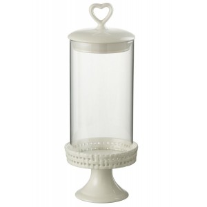 Bílá keramická dóza na noze s víkem Hella White M - Ø 11*31cm