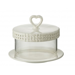 Bílý keramický servírovací podnos s poklopem Hella White - Ø16*13 cm