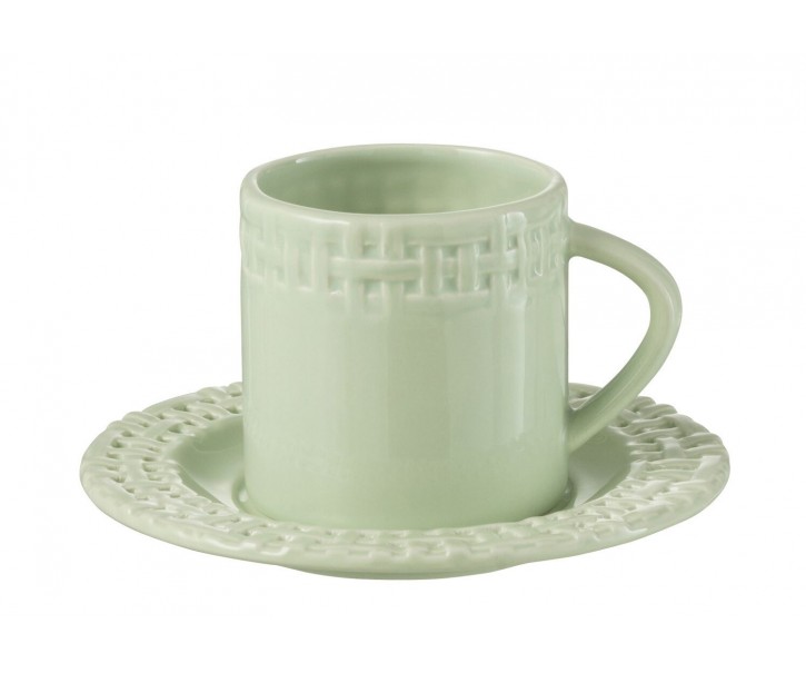 Zelený keramický šálek s podšálkem Hella Pastel Green - 14*14*9 cm