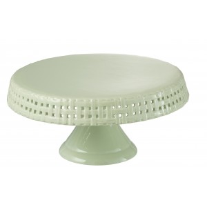 Zelený keramický podnos na noze Hella Pastel Green M - Ø 25*12cm