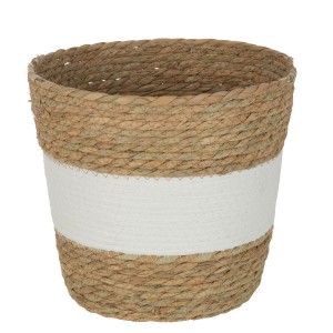 Přírodní košík z mořské trávy s bílým pruhem Witte - Ø 25*25 cm