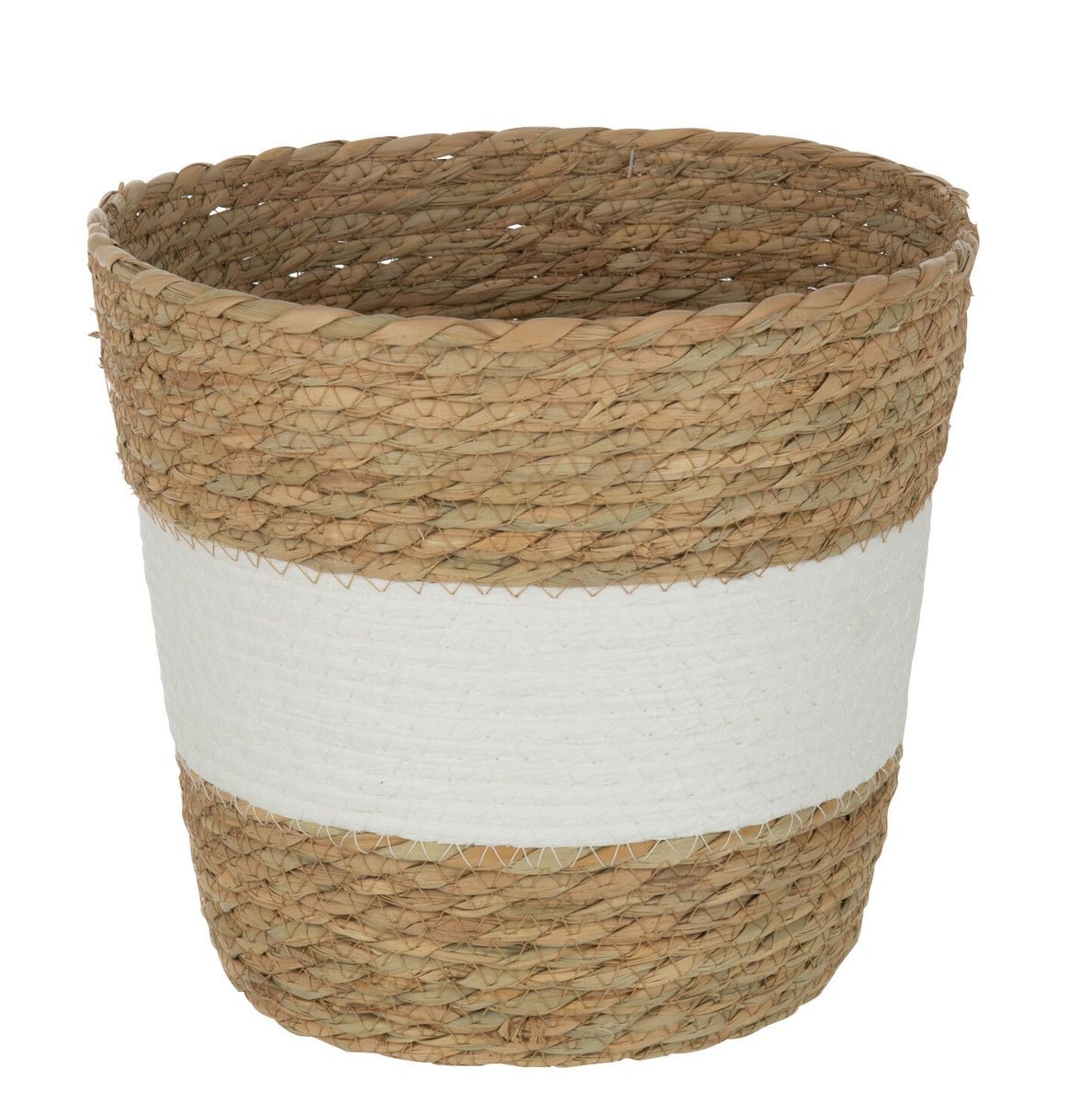Přírodní košík z mořské trávy s bílým pruhem Witte - Ø 25*25 cm