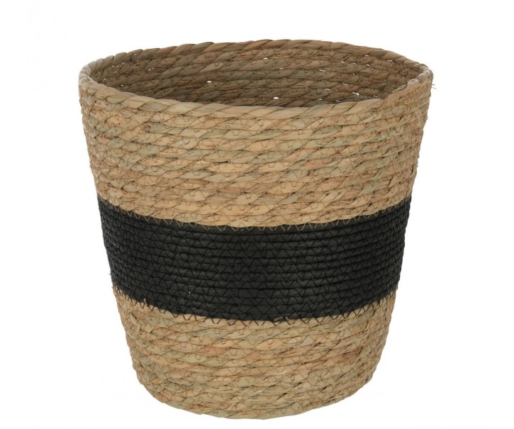 Přírodní košík z mořské trávy s černým pruhem Witte - Ø 25*23 cm