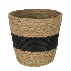 Přírodní košík z mořské trávy s černým pruhem Witte - Ø 25*23 cm