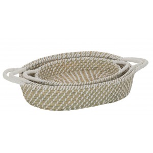 Sada 3ks přírodní oválný košík z mořské trávy s uchy Witte - 59*34*11cm