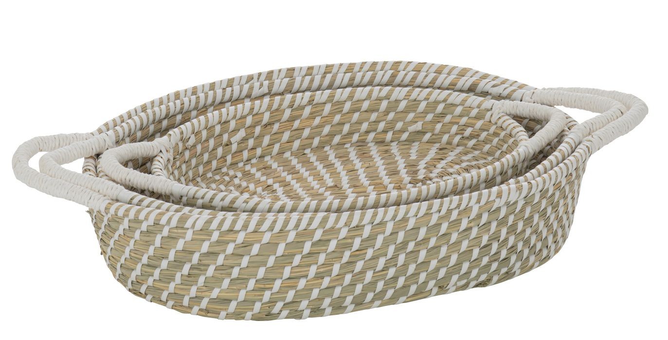Sada 3ks přírodní oválný košík z mořské trávy s uchy Witte - 59*34*11cm