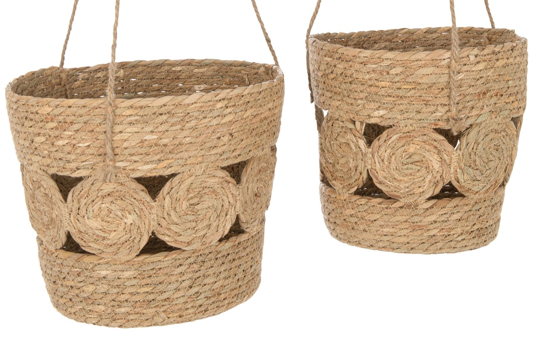 2ks přírodní závěsný košík z mořské trávy - Ø 28*26 / Ø 32*27 cm