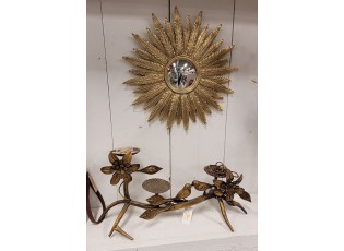 Zlatý antik kovový svícen s ptáčky a květy - 50*25*21 cm