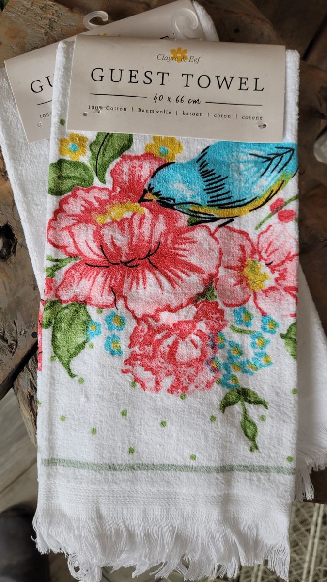 Kuchyňský froté ručník s květy a ptáčkem Cheerful Birdie - 40*66 cm