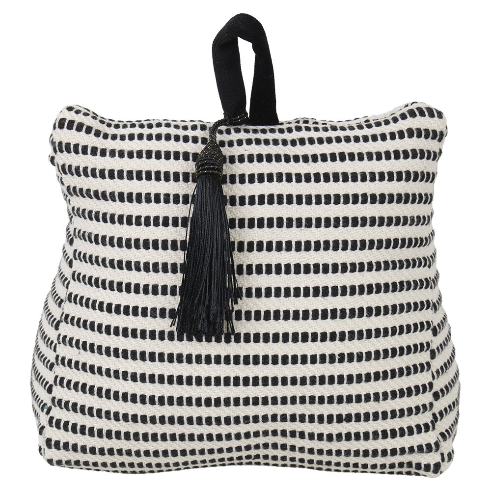 Krémovo-černá bavlněná dveřní zarážka Stripe - 10*21*17cm