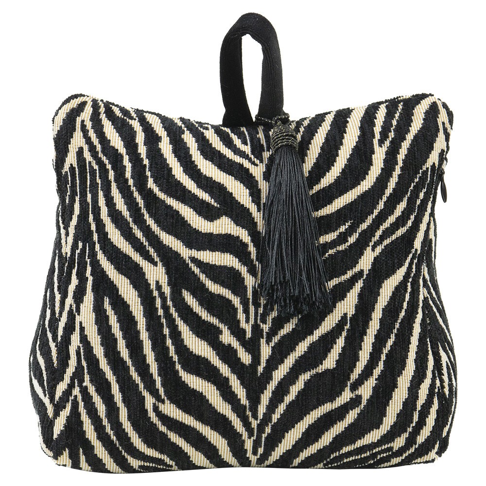 Krémovo-černá bavlněná dveřní zarážka Zebra - 10*21*17cm