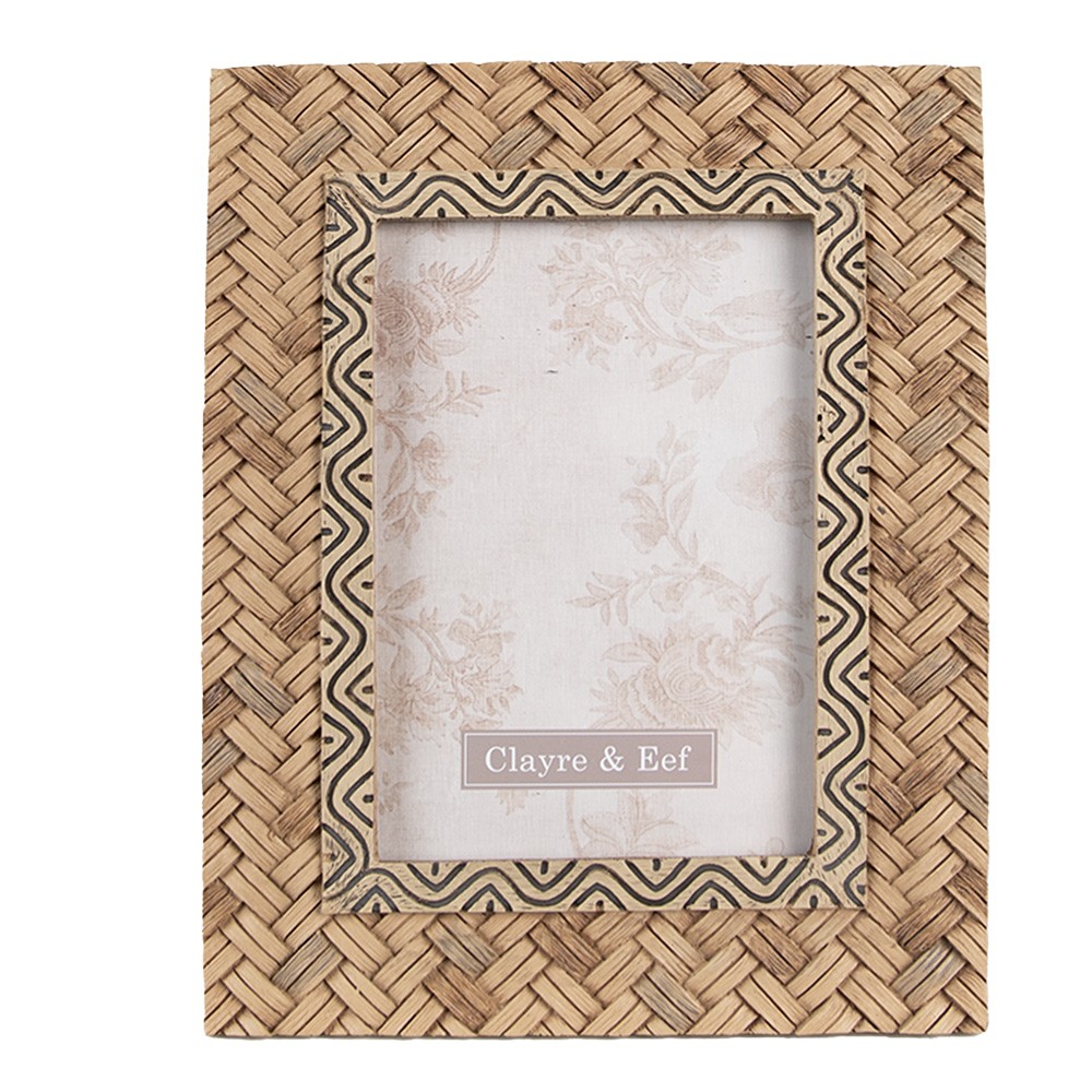 Hnědý dekorativní fotorámeček v dekoru dřeva  - 16*2*21 cm / 10*15 cm Clayre & Eef