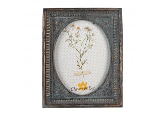 Tyrkysovo-hnědý antik fotorámeček zdobený květinami - 17*2*21 cm / 13*18 cm