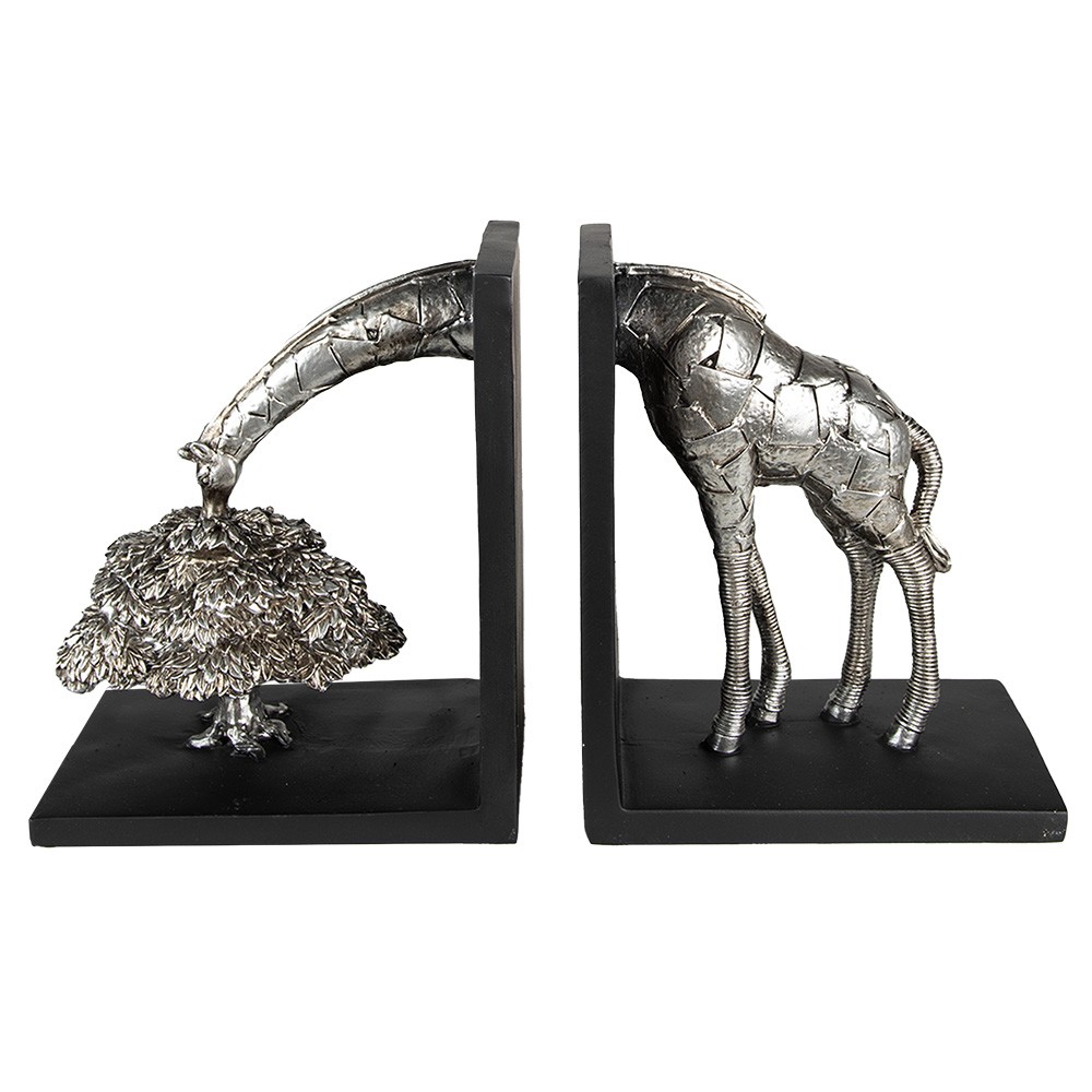 2ks stříbrná antik zarážka na knihy ve tvaru žirafy Giraffe - 30*10*18 cm Clayre & Eef