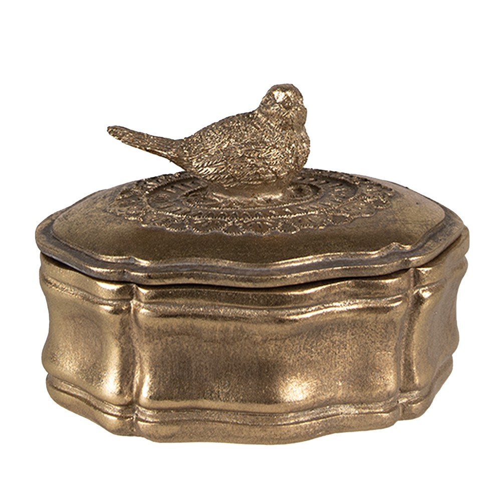 Zlatá antik šperkovnice s ptáčkem Bird Gold - 12*9*9 cm Clayre & Eef