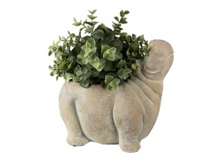 Béžový cementový květináč hrošík Hippo - 22*13*20 cm