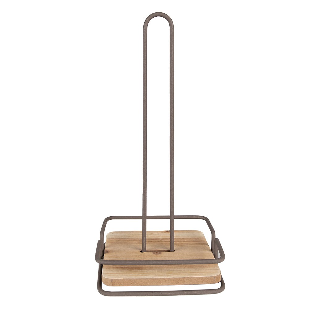 Hnědý kovový držák na kuchyňské role s dřevěným dnem Vi - 15*15*32 cm