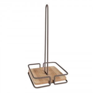 Hnědý kovový držák na kuchyňské role s dřevěným dnem Vi - 15*15*32 cm