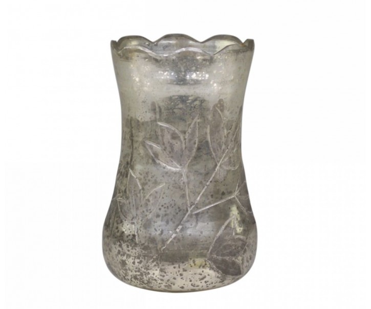 Stříbrná antik skleněná dekorační vázička Gria - Ø 9*14cm