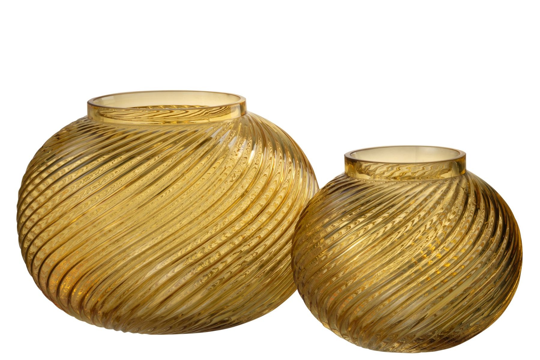 Žlutá skleněná kulatá váza Stripes L - 20*20*17 cm